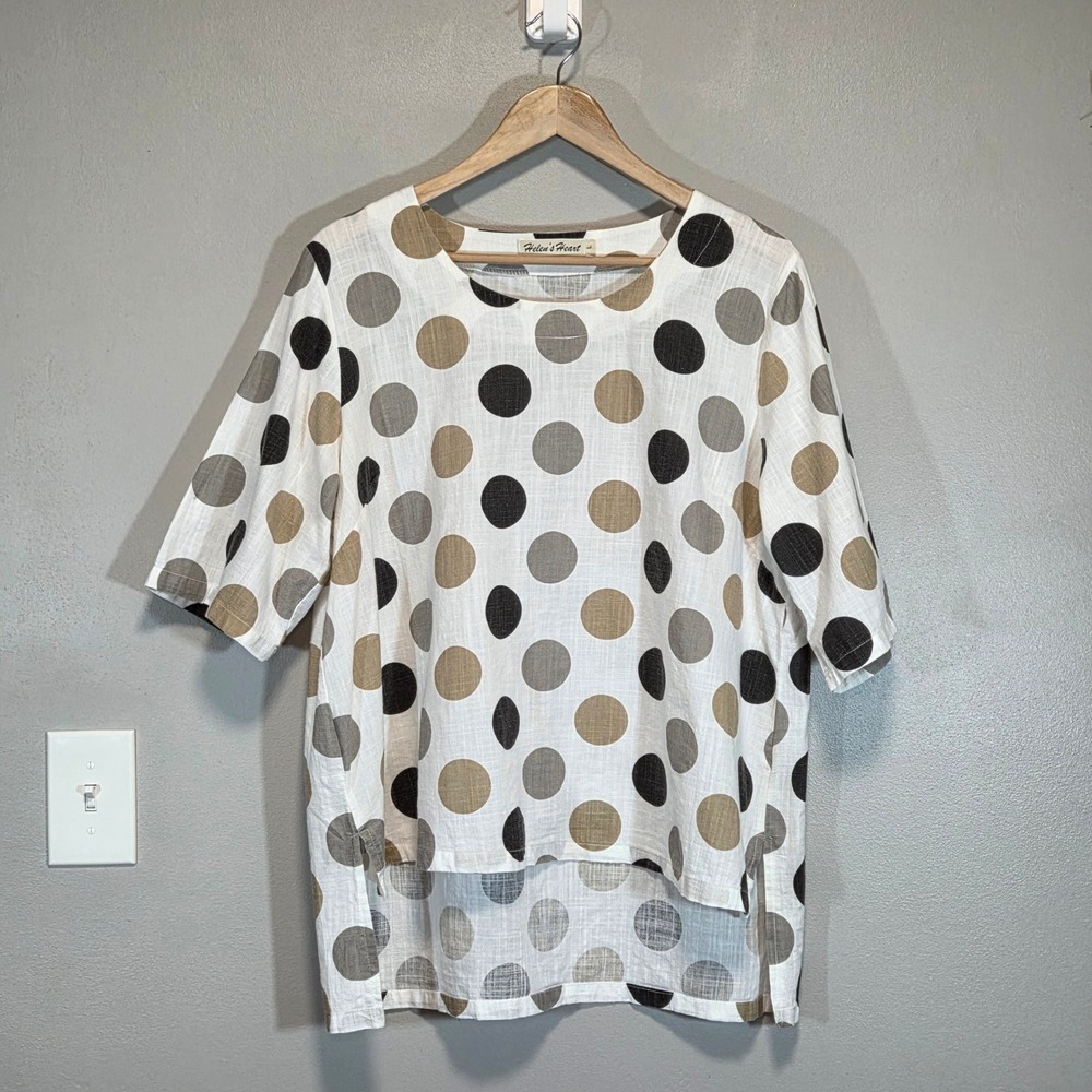 100% Cotton Relaxed Fit Top Large Neutral Polka Dot Minimal Oversize Pullover - Picture 2 of 9